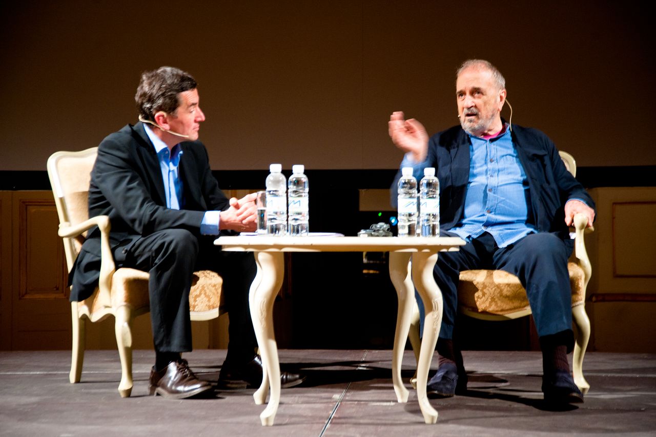 File:French Cultural Institute Charles Nodier 2012 talk with Jean-Claude Carriere Photo Miha Sagadin.jpg
