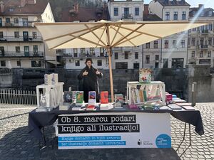 A book stand in the center of Ljubljana on the occasion of 8th March (International Women's Day), 2025.