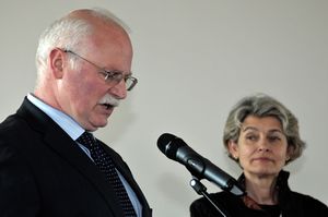 Presentation of the <!--LINK'" 0:775--> presentation at UNESCO in Paris. Irina Bokova, UNESCO Secretary General, and Dr <!--LINK'" 0:776-->, Slovenian representative at UNESCO.