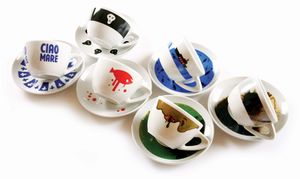 The <i>Antiterminal Silly Coffee Cup Collection</i> designed by artists: <!--LINK'" 0:696-->, <!--LINK'" 0:697-->, <!--LINK'" 0:698-->, <!--LINK'" 0:699--> and <!--LINK'" 0:700-->, <!--LINK'" 0:701-->, <!--LINK'" 0:702--> and conceived by <!--LINK'" 0:703-->, 2006
