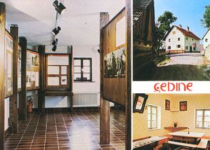 Interior and exterior views of old Barlič homestead that houses the memorial room, established 1985, commemorating the <!--LINK'" 0:548--> 1937