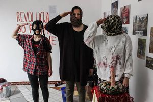 Revolt Social Workers's opening performance of the exhibition I Spit on Revolution!, Križišče Gallery, 2018; at <!--LINK'" 0:776-->.