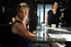 A peer2peer meeting with the DSAF resident Naomi van Niekerk and Slovene animators (with <!--LINK'" 0:47--> in the picture) at the <!--LINK'" 0:48--> Studio in 2024. The resident developed her project Chance Encounters in Nova Gorica, Ljubljana and Maribor.