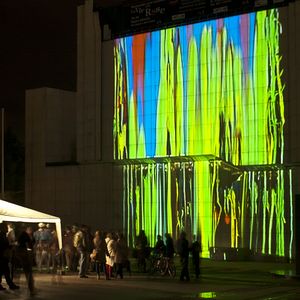 <i>Gravitational painting</i> on the facade of <!--LINK'" 0:589--> by Portugese/Belgian duet Ocubo, <!--LINK'" 0:590-->, 2012