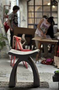The workshop of cardboard furniture as part of the festival Dobimo se pred Škucem (Let's meet at Škuc), 2013.
