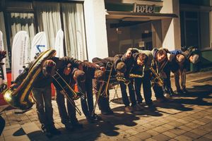 <!--LINK'" 0:663--> bowing after performing their New Orleans street jazz flavoured pieces at <!--LINK'" 0:664-->, 2015