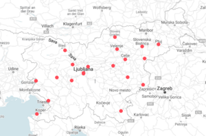 The map of Slovenian members of the Europa Cinemas Network, all of them being the members of the <!--LINK'" 0:965-->.