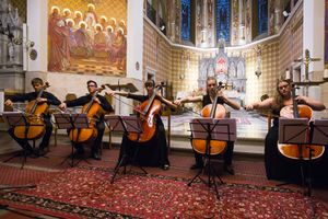 Cello Attacca! is a group of young cellists, joined and led by their professor <!--LINK'" 0:484-->. They closed the 2016 edition of <!--LINK'" 0:485--> with a concert at St. Martin's Church, Bled.