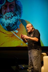 Kurt Diemberger, an Austrian mountaineer and author of several books. The only living person who has made the first ascents on two mountains over 8,000 metres. His lecture took place at <!--LINK'" 0:26-->, 2016.